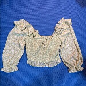 Lush Green Floral Ruffle Blouse